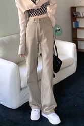 Pantalones vaqueros caqui holgados de cintura alta